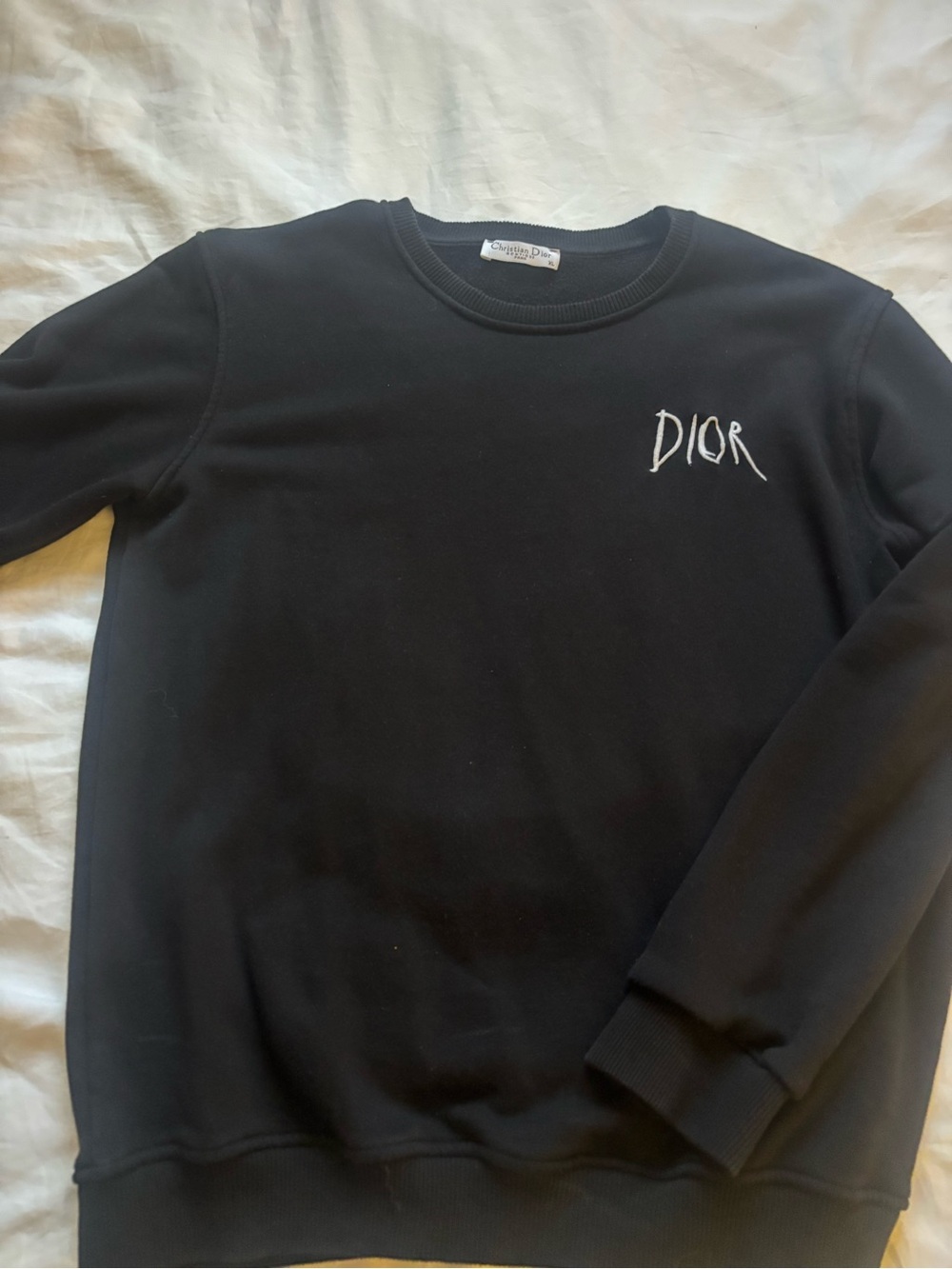 Dior Black Crewneck Sweatshirt with White Script Logo